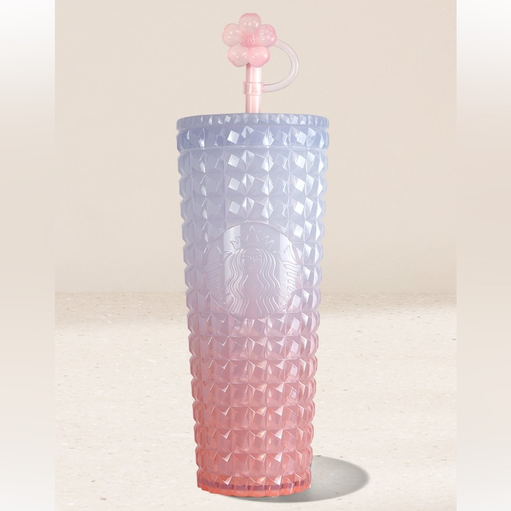New Starbucks 2026 Spring Pink Ombre Cherry Blossom Studded Straw Topper Tumbler